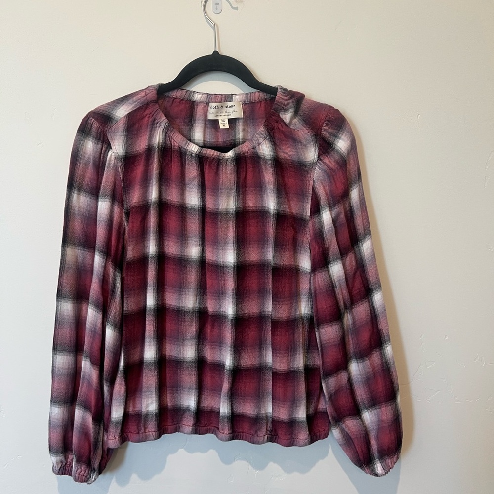 Cloth and Stone Anthropologie Women's Plaid Top Blouse Size Medium Boho Fall